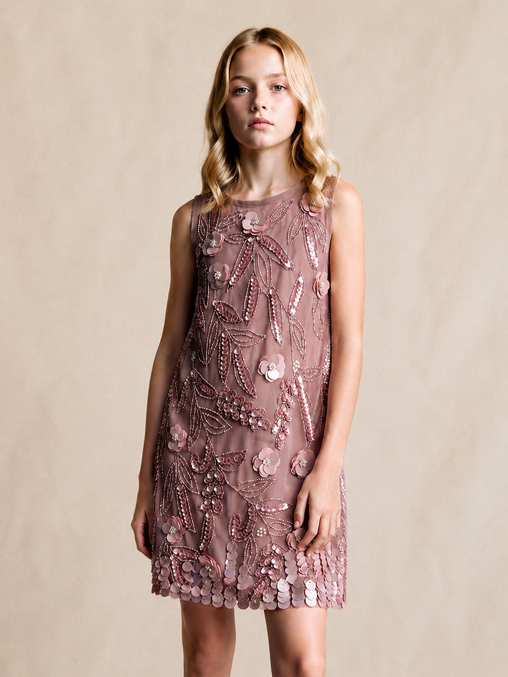 Cherry Crumble Girls Beige Ethnic Motifs Solid Polyester Straight A-line Dress