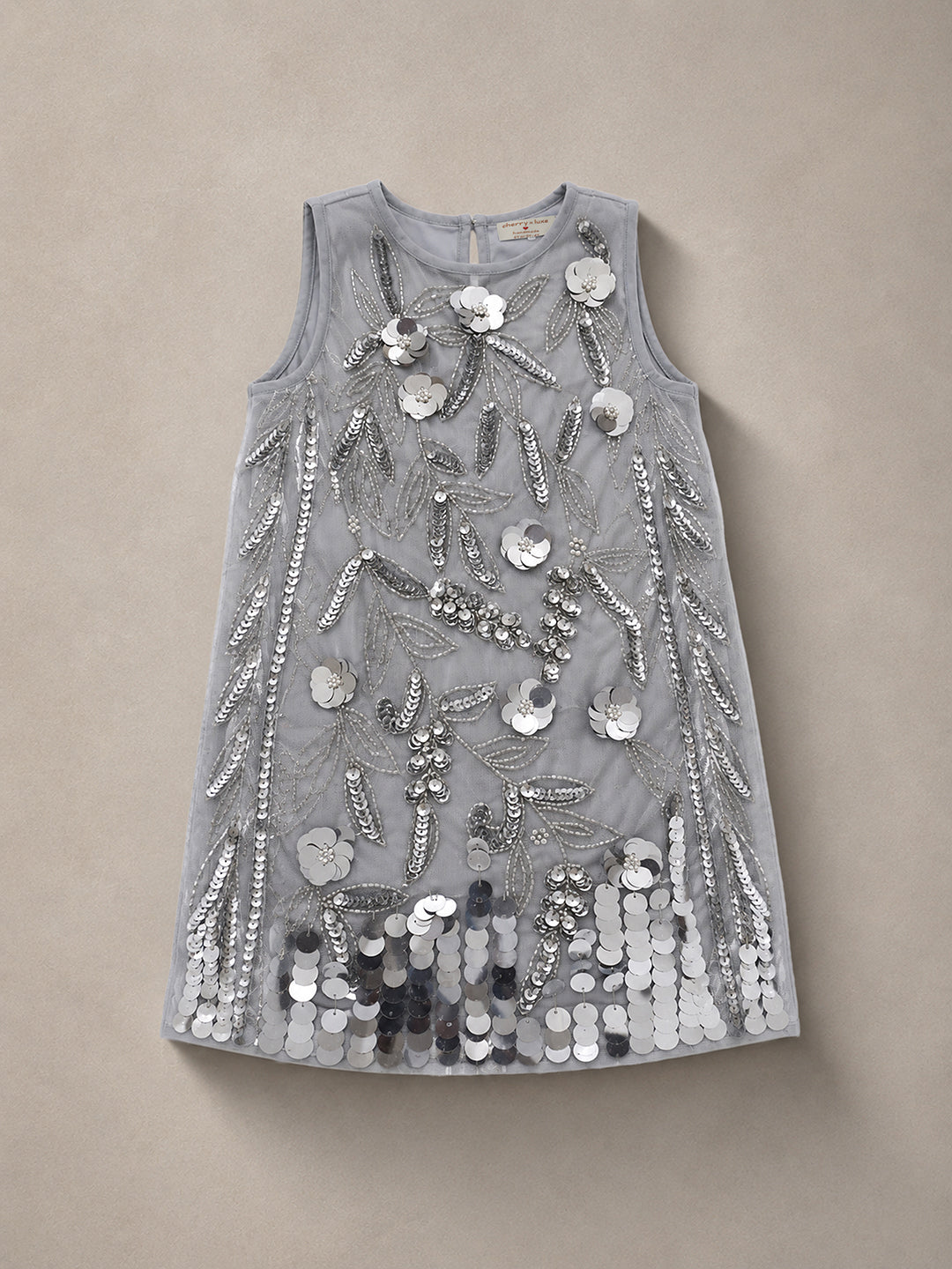 Silver Sequin Embroidered Tulle A-Line Dress