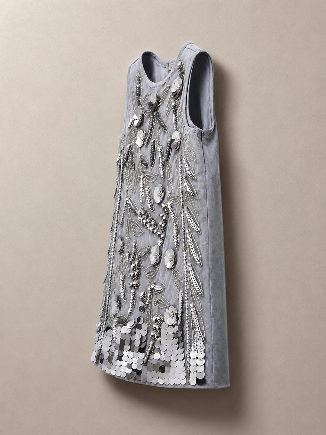 Silver Sequin Embroidered Tulle A-Line Dress