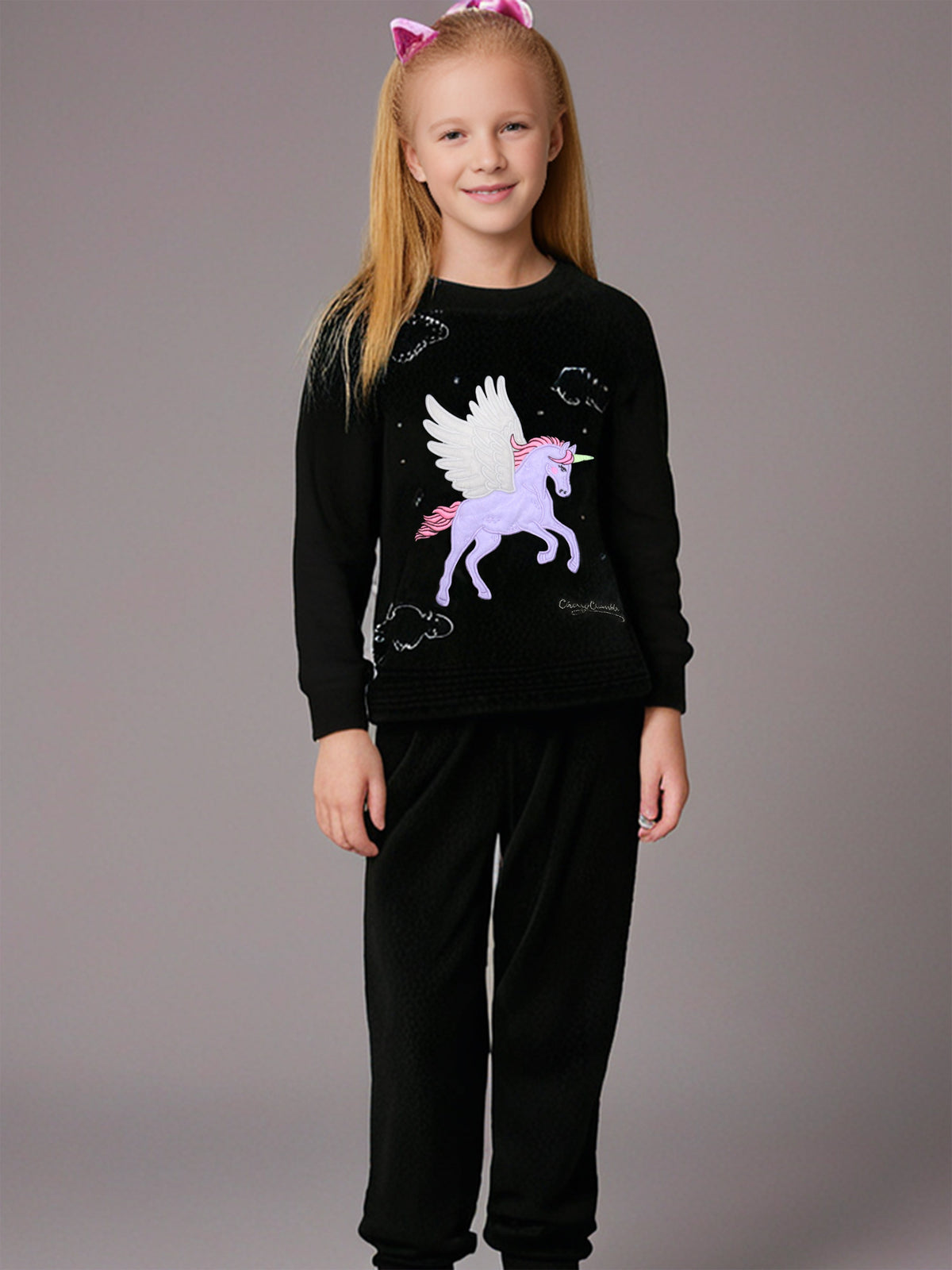 Cherry Crumble Black Solid Applique Snug Graceful Nightsuit