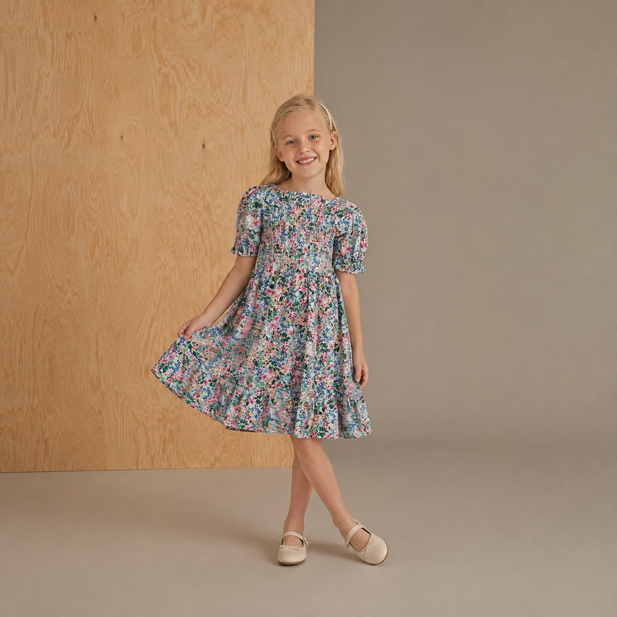 Multicolor Floral Printed Playful Classic Dress