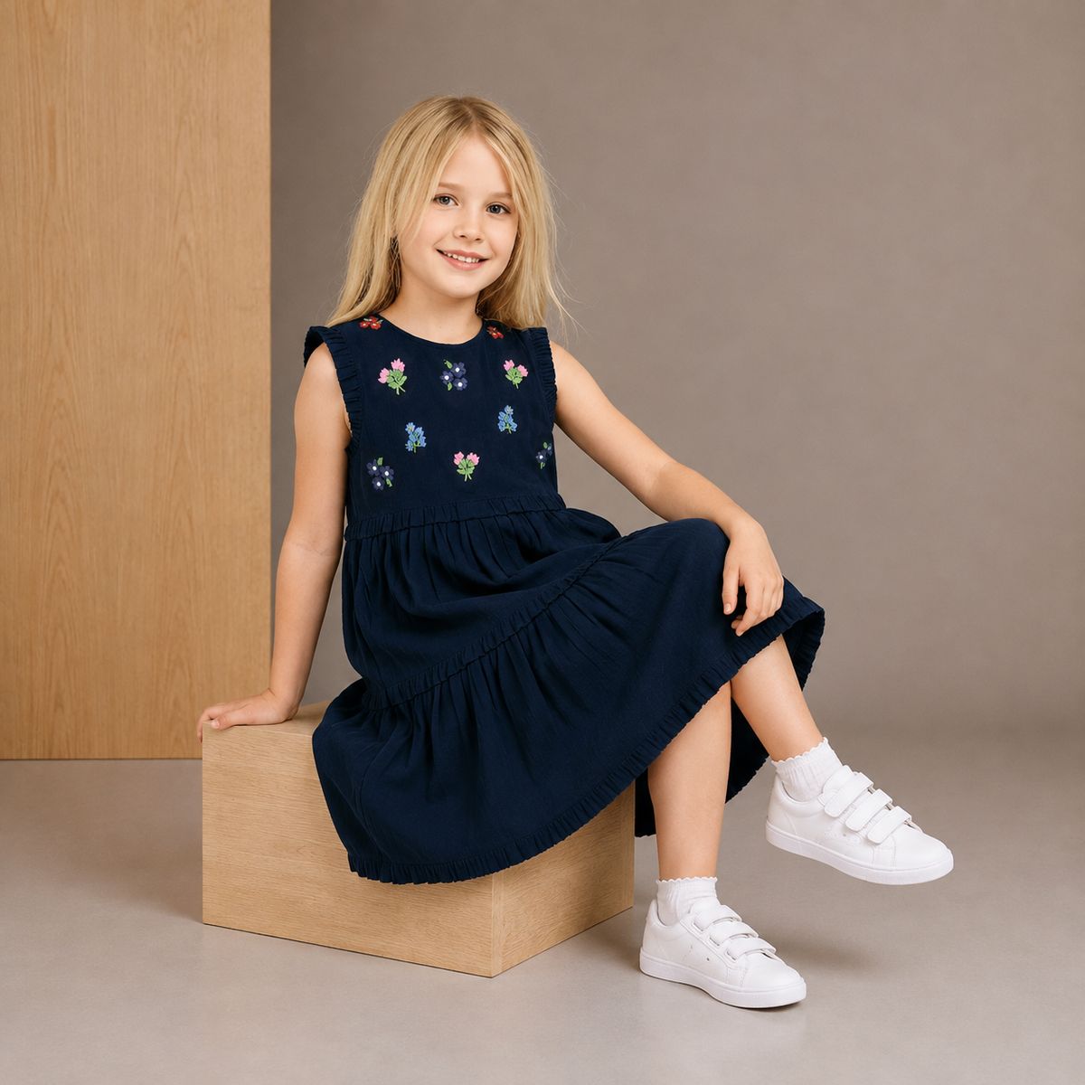Black Solid Embroidered Trendy Summer Dress