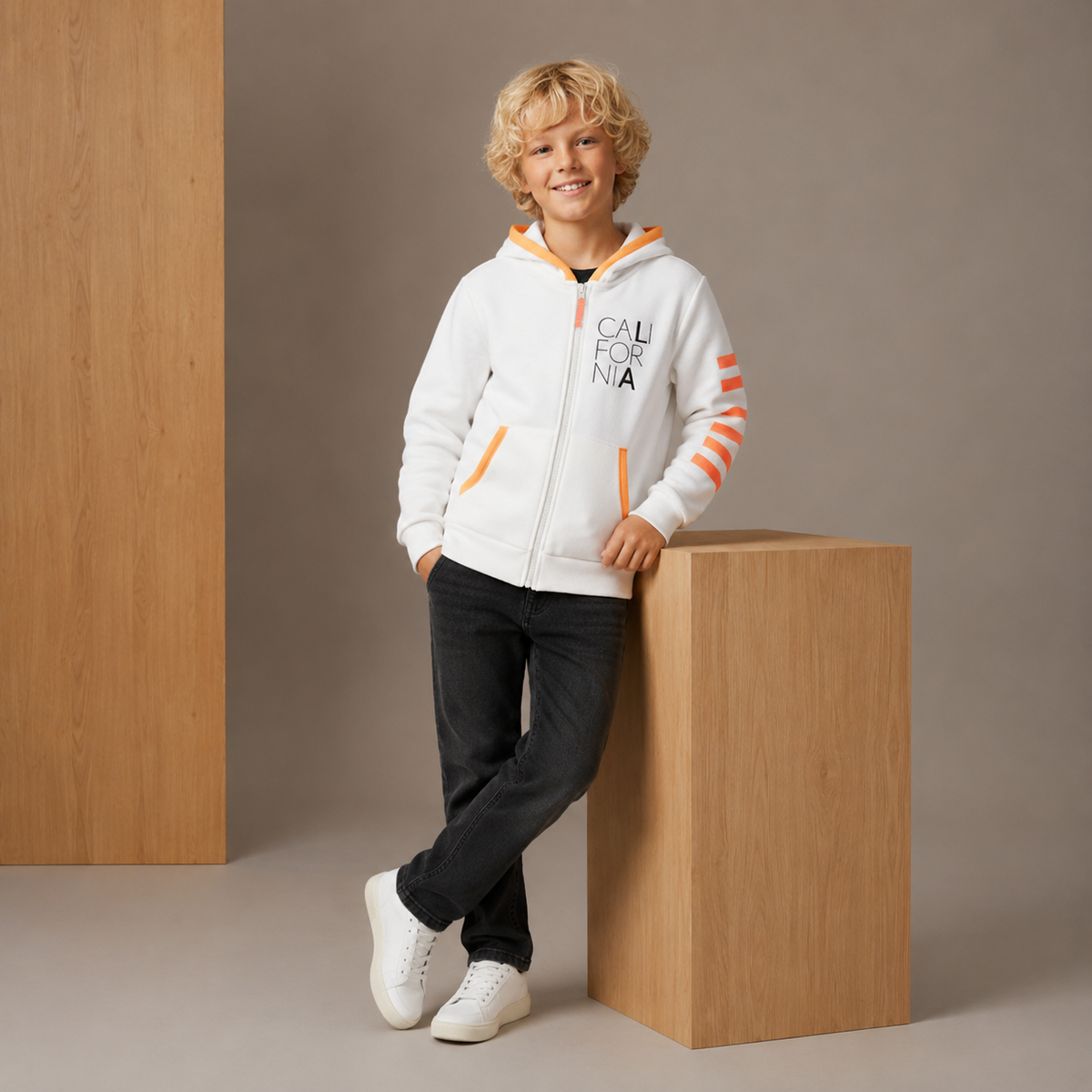 White Hoodie Graphic Print Unisex Jacket