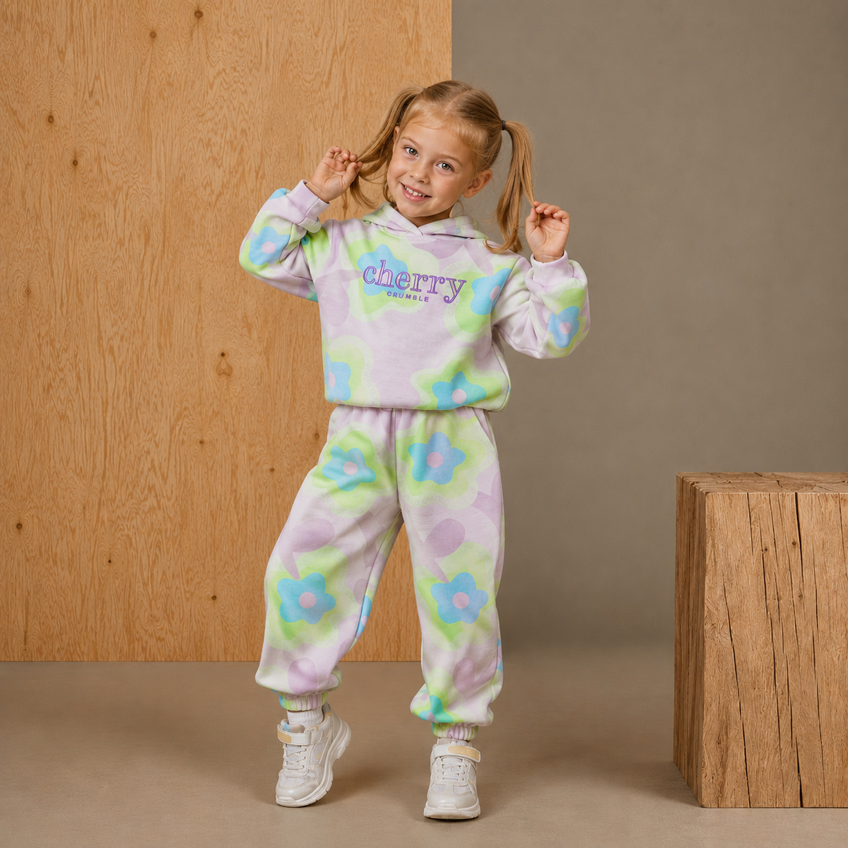 Rainbow Vibe Printed Fleece Hoodie Set
