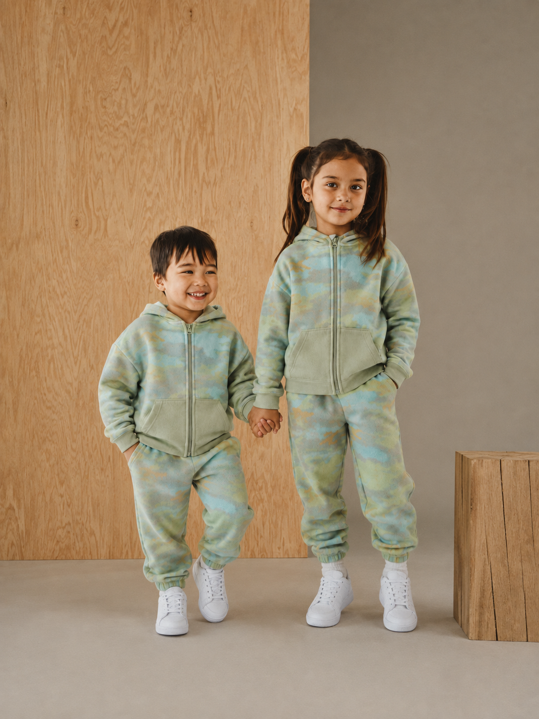 Multicolor Camo Hoodie Set