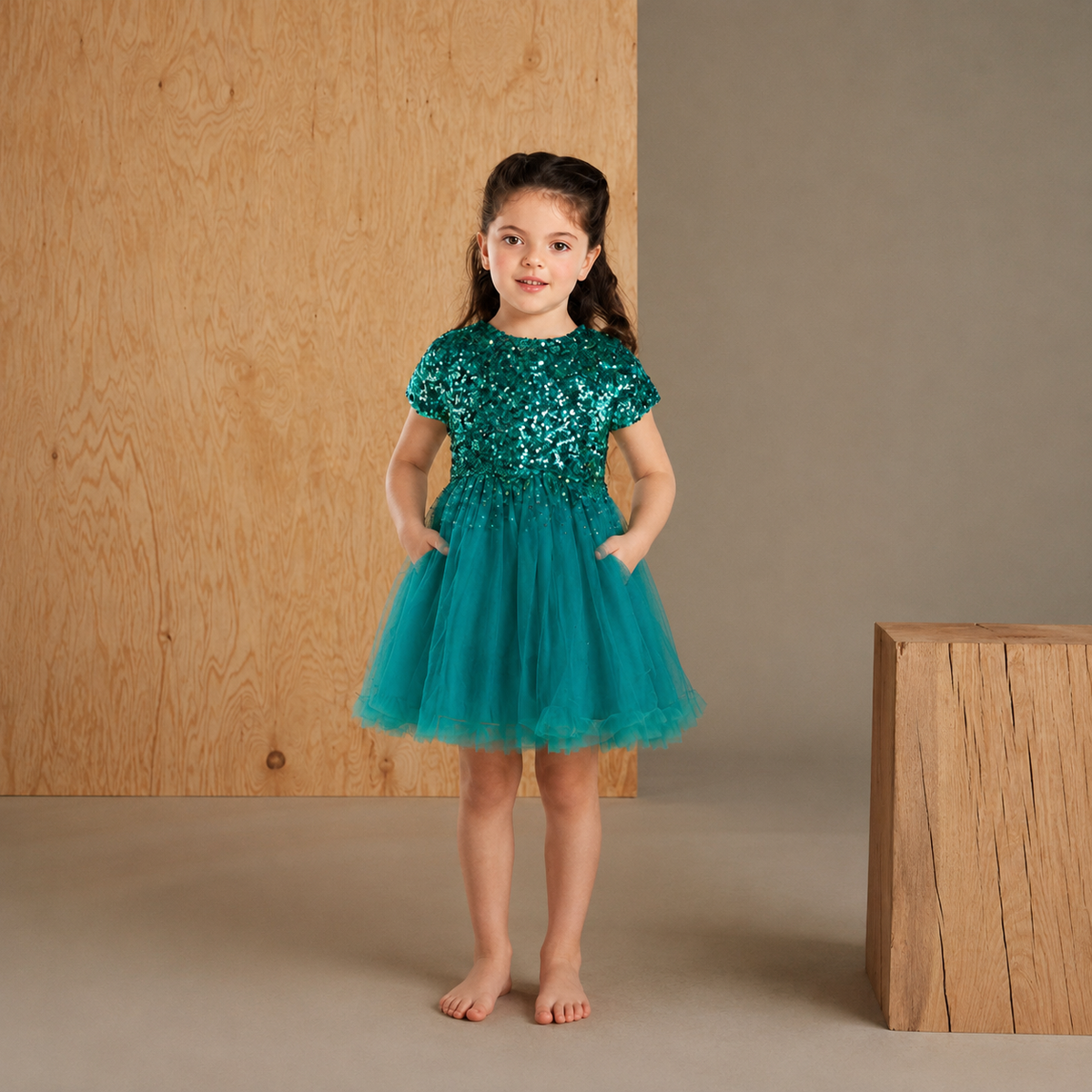 Teal Blue Sequins Trendy Classic Partywear Dress