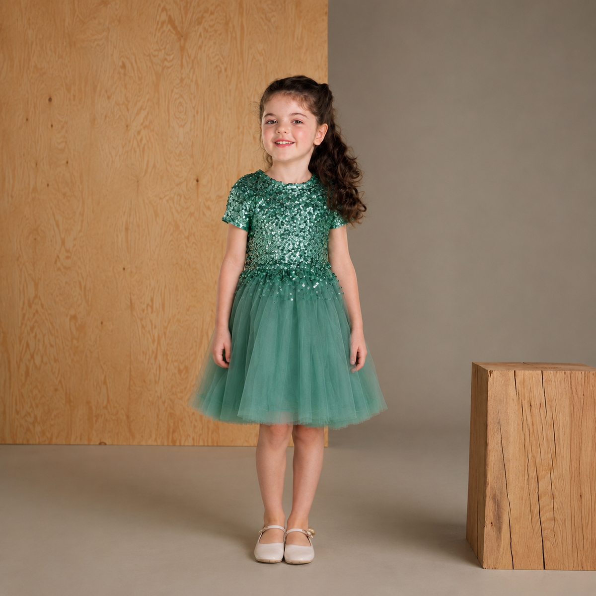 Green Sequined Cute Classic Dress