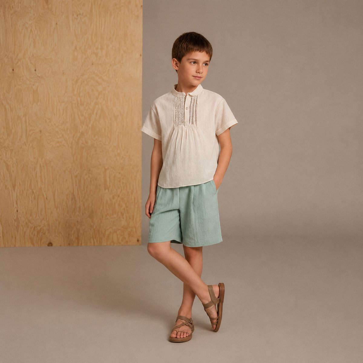 Cream & Green Cool Fit Top & Short Set