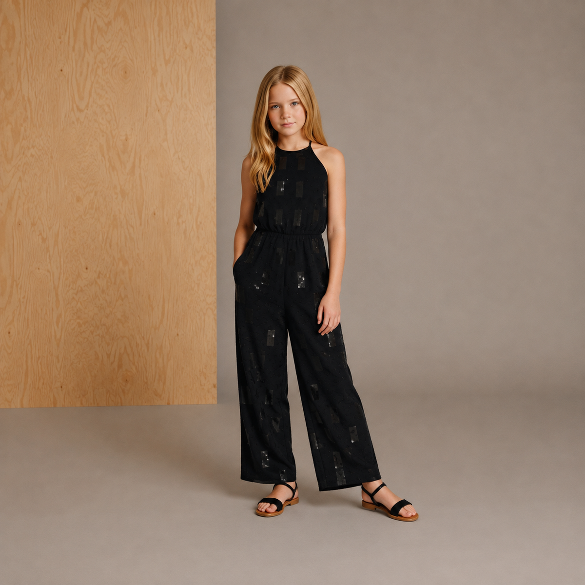 Black Sequined Cheery-Chic Partywear Jumpsuit