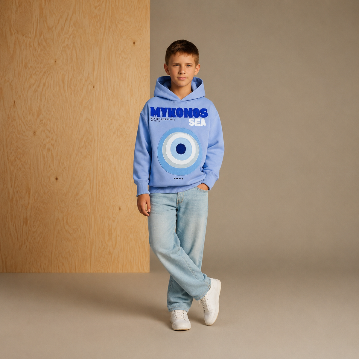 Blue Solid Applique Embroidered Snug Classic Hoodie