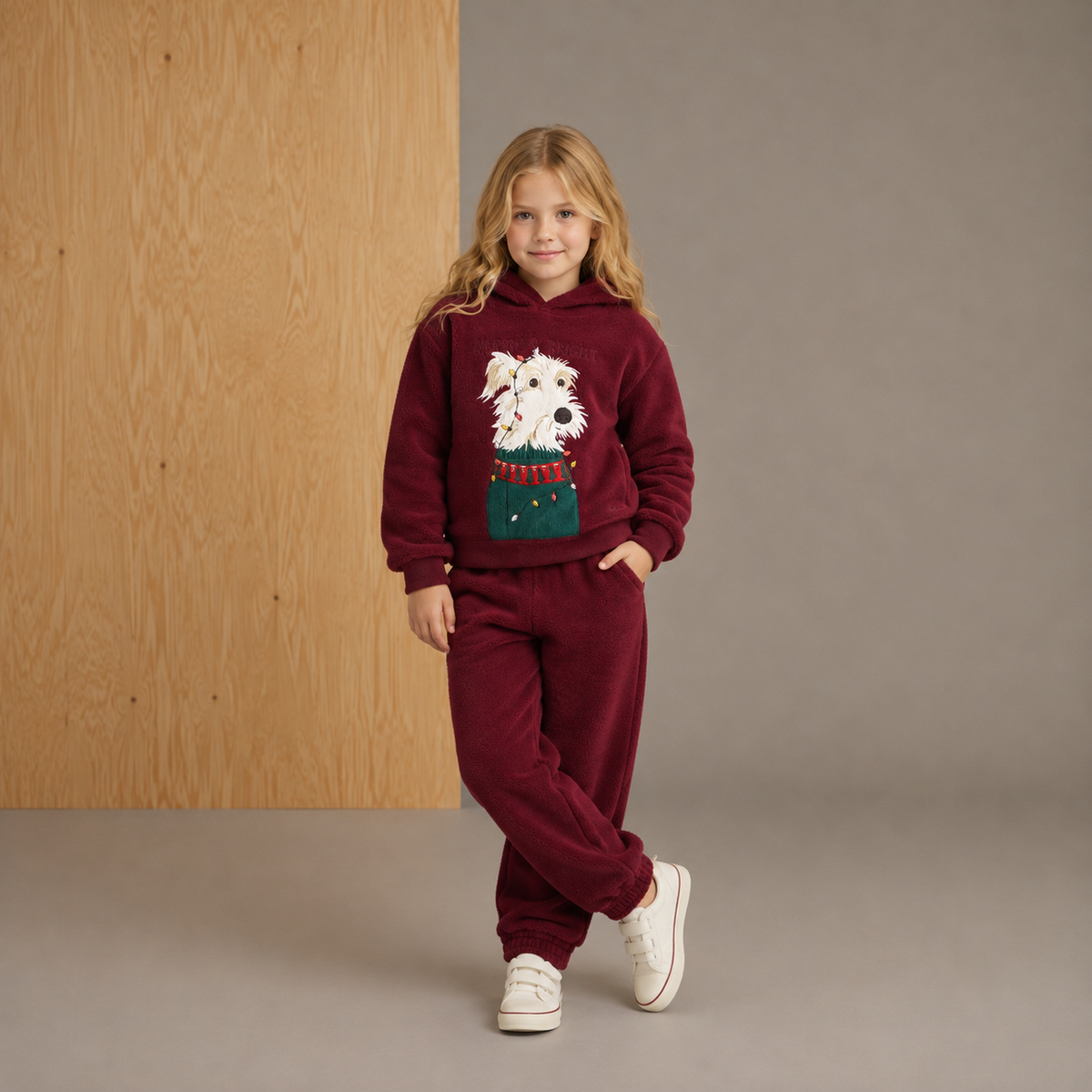 Classic Cozy Wine Embroidered Sweatshirt Set