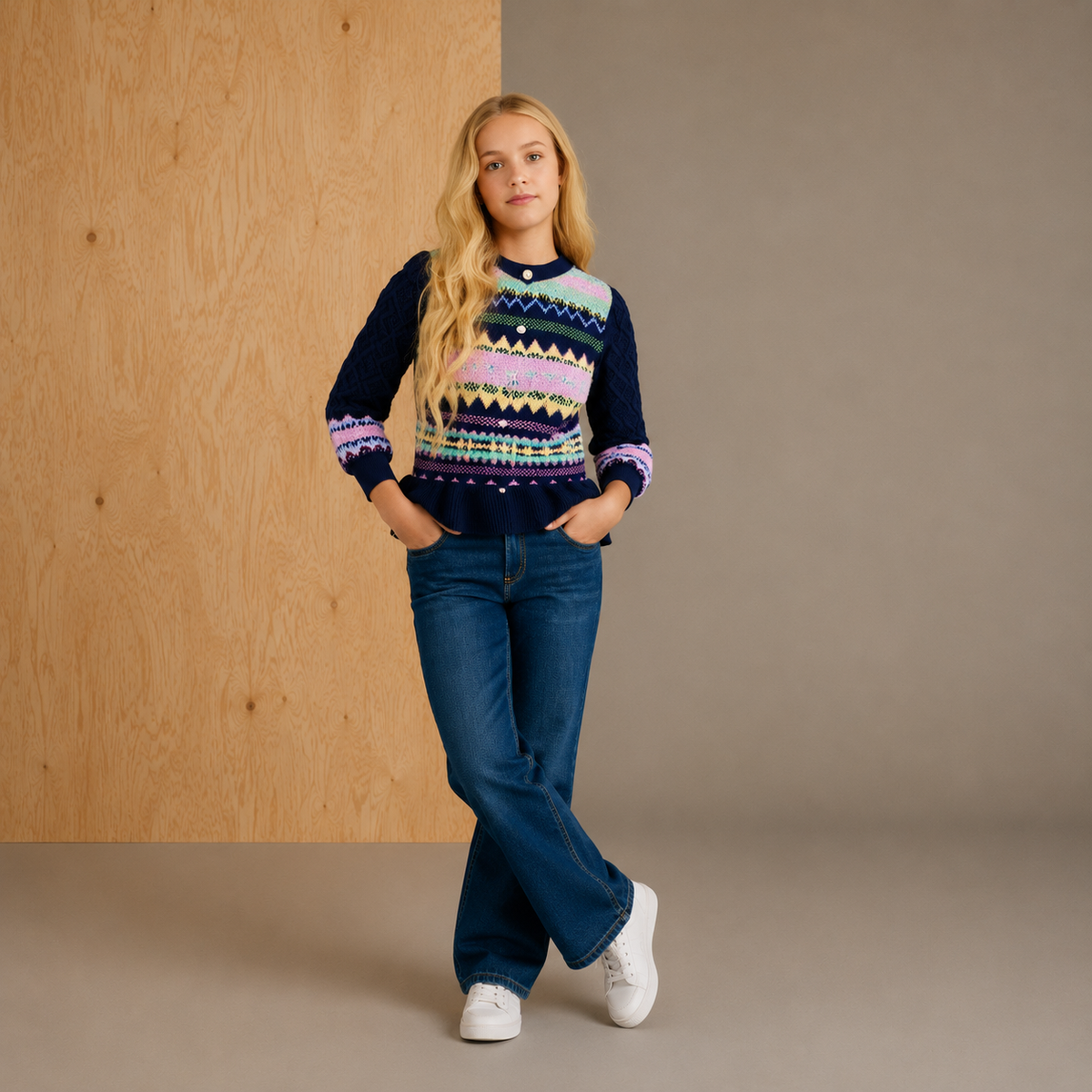 Multicolor Intarsia Sweet Stylish Winter Sweater