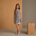 Cherry Crumble Girls Grey Solid Embellished Sleeveless A-Line Dress