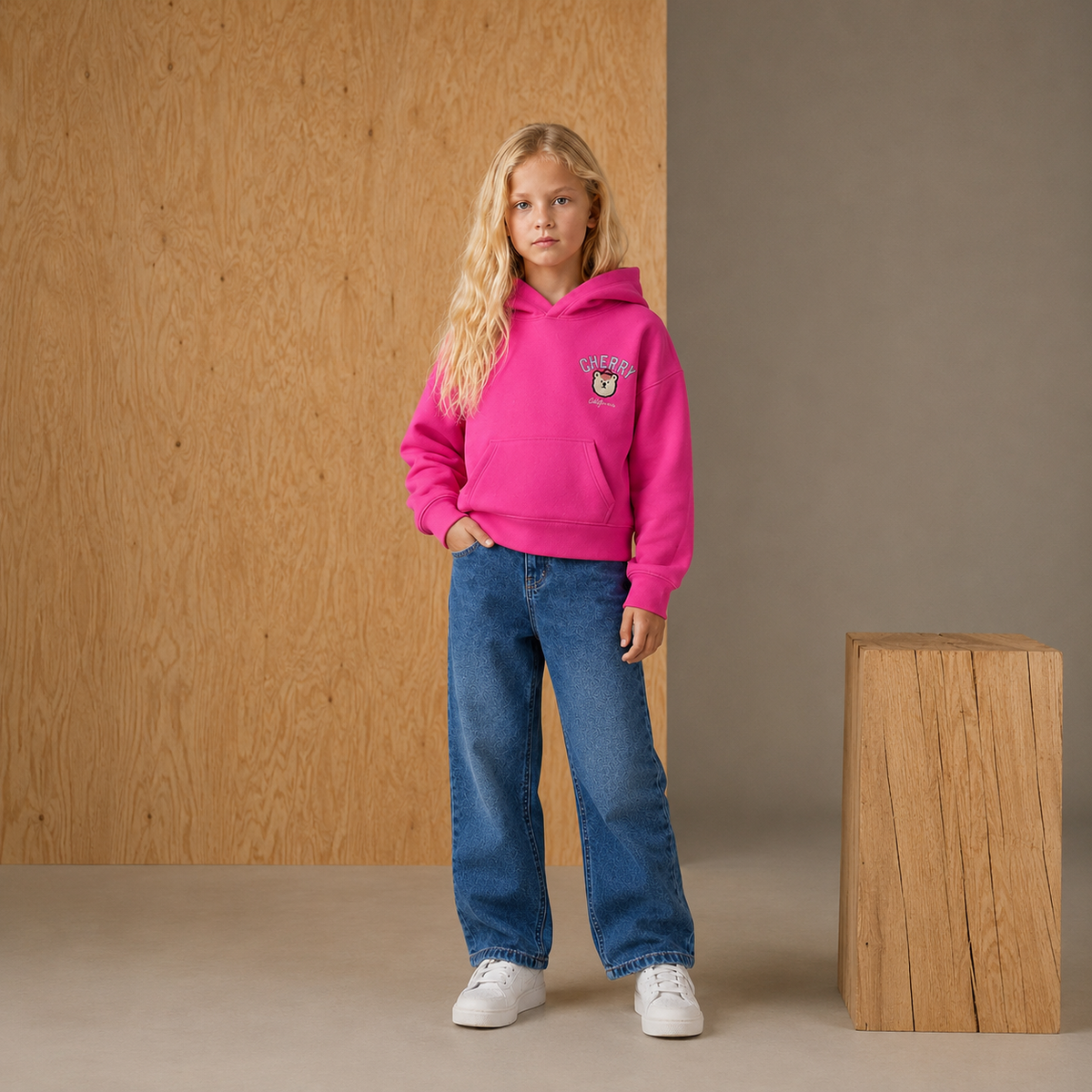 Cherry Crumble Girls Pink Solid Polyester Straight hoodie