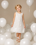 White Self Design Sleeveless A-Line Party Dress
