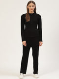 Women Black Vertical Rib High Neck Co-Ord Set