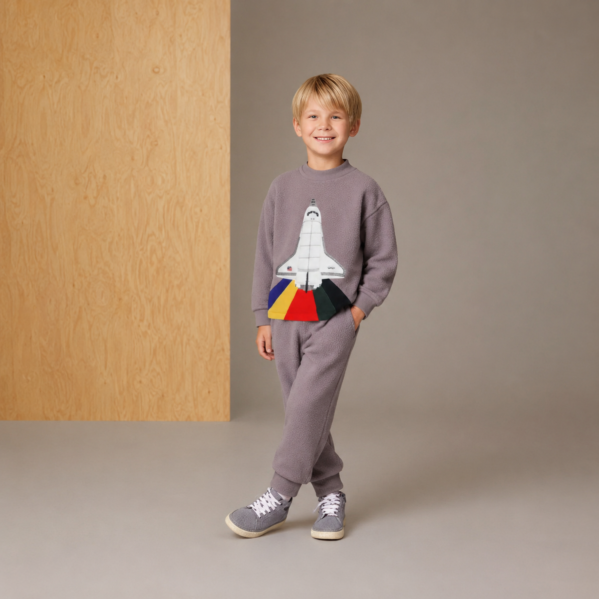 Grey Solid Applique Lovely Graceful Winter Nightsuit