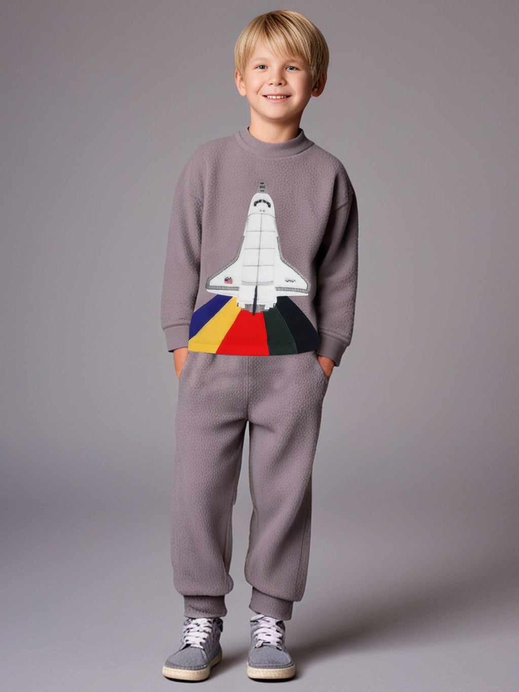 Cherry Crumble Grey Solid Applique Lovely Graceful Winter Nightsuit