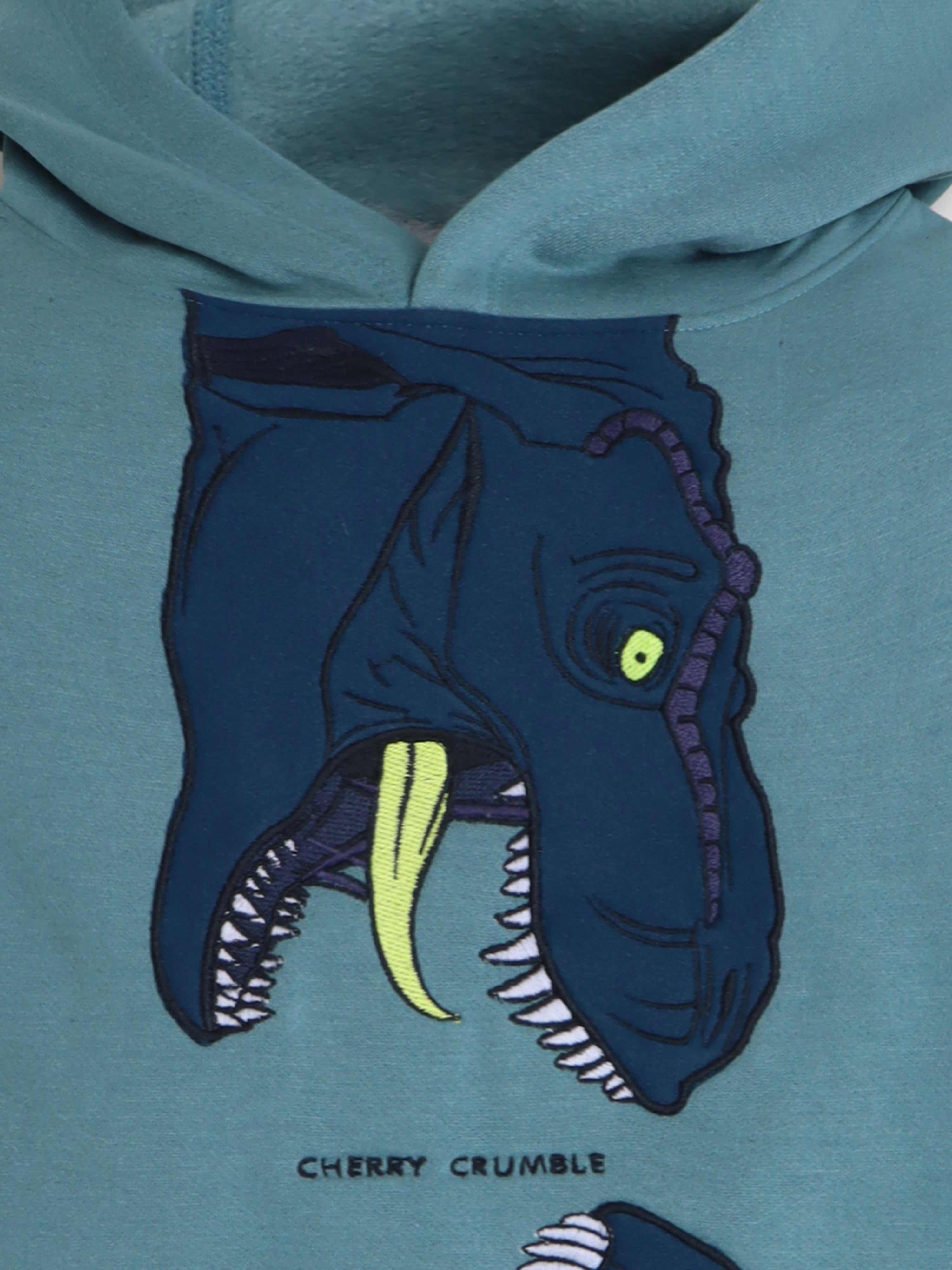 Cherry Crumble Teal Solid Applique Embroidered Lovely Elegant Sweatshirt