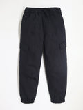 Cherry Crumble Black Solid Cotton Twill Casual Wear Baggy Fit Summer Joggers For Boys
