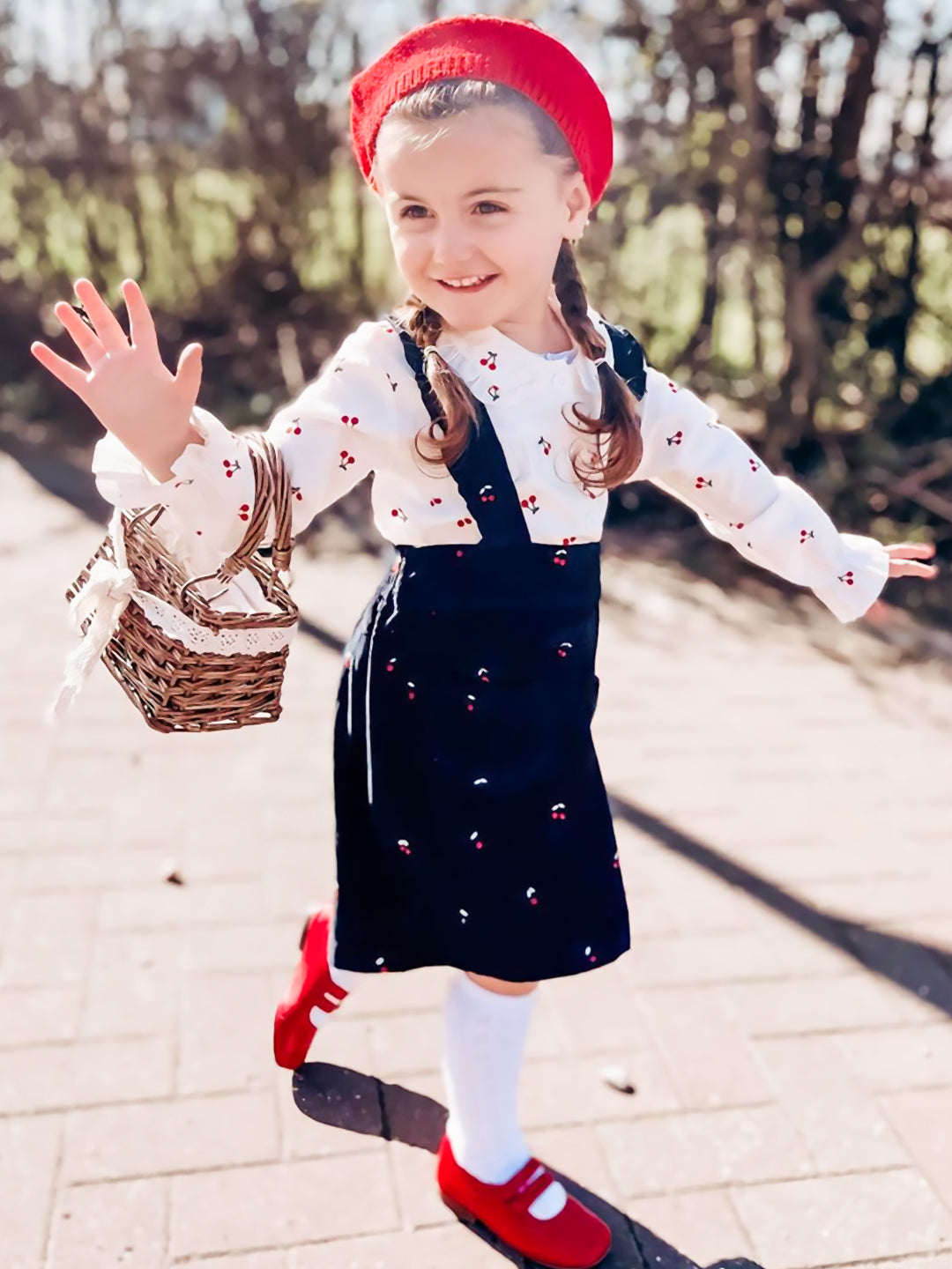 Cherry Crumble Navy Blue Embroidered Cute Elegant Winter Dress