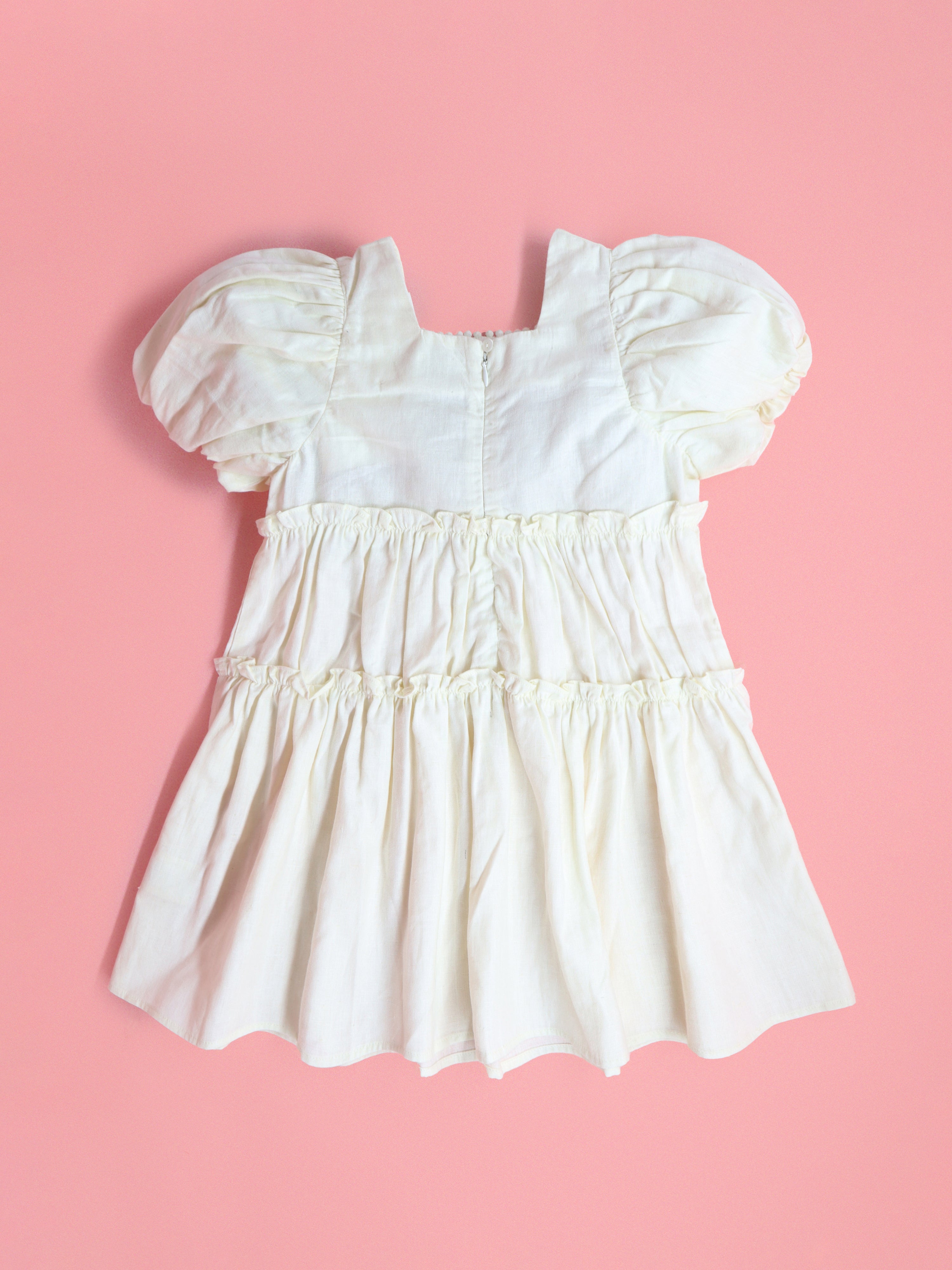 Cherry Crumble White Solid Embroidered Cozy Classic Dress