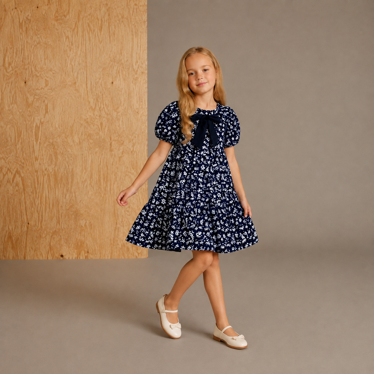 Velvet Bow Navy Bloom Dress