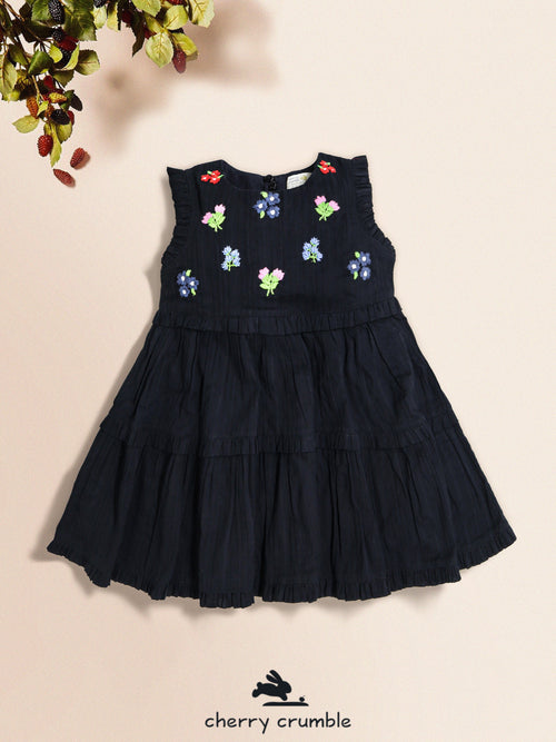 Cherry Crumble Black Solid Embroidered Trendy Winter Dress