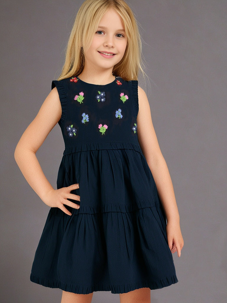 Cherry Crumble Black Solid Embroidered Trendy Winter Dress