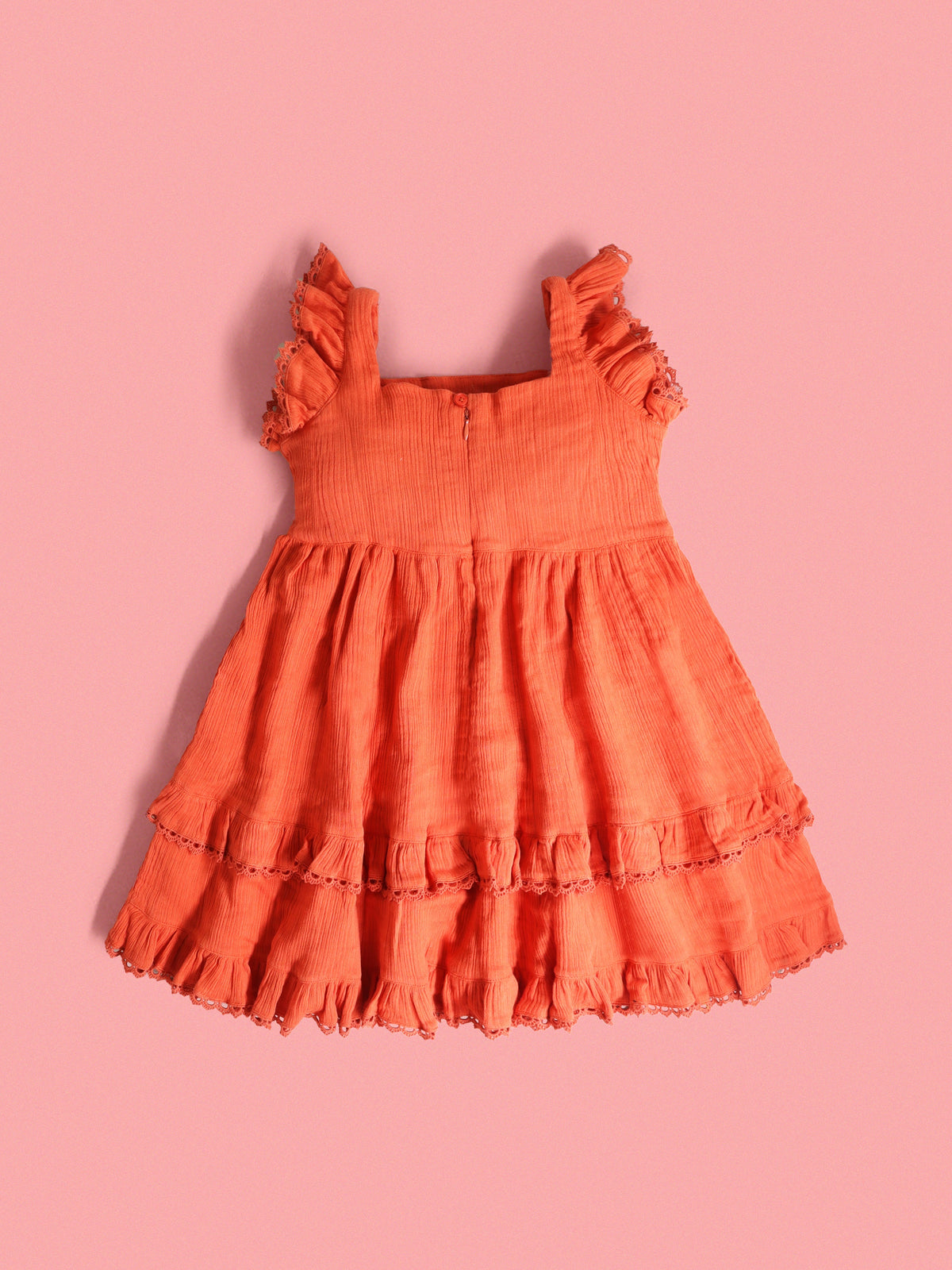 Cherry Crumble Orange Solid Embroidered Cozy Stylish Dress