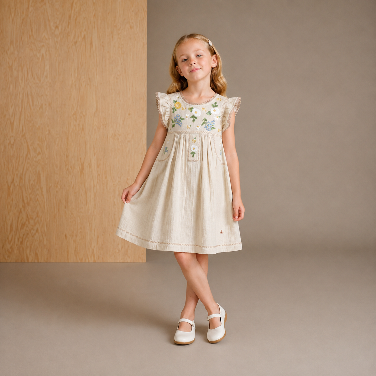 Beige Solid Adorable Dress