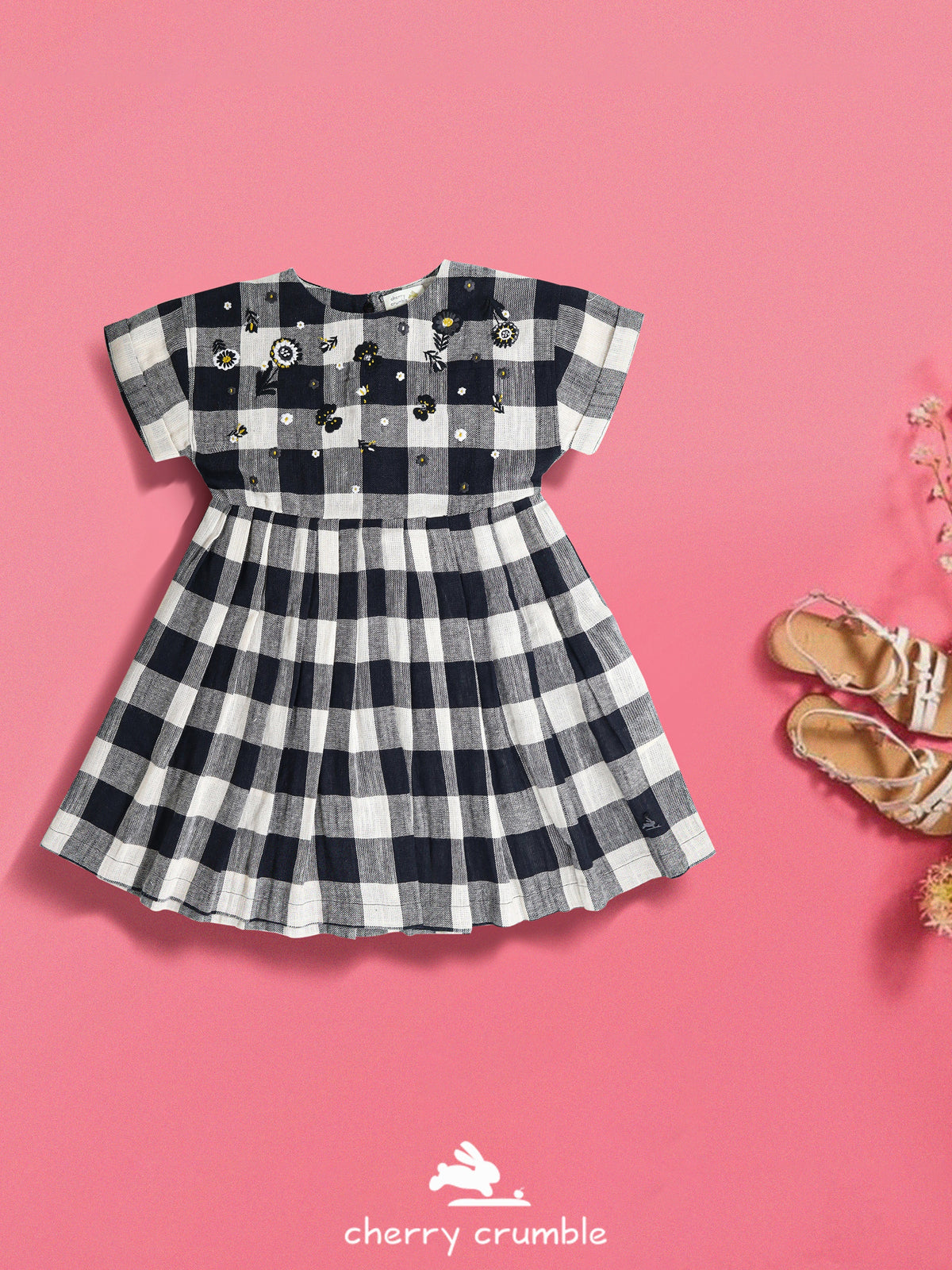 Cherry Crumble Black White Embroidered Playful Dress