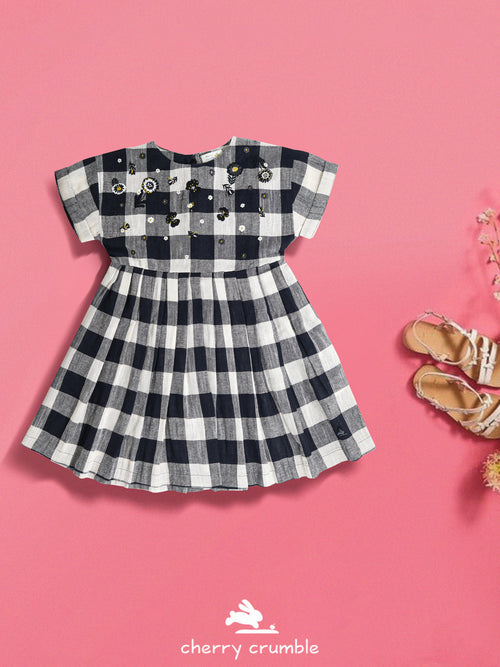 Cherry Crumble Black White Embroidered Playful Dress