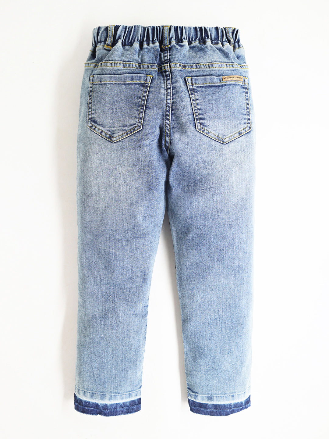 Cherry Crumble Light Denim Blue Dyed/Washed Denim Casual Wear Fitted Reversible Sequins Summer Sequins Jeans For Girls