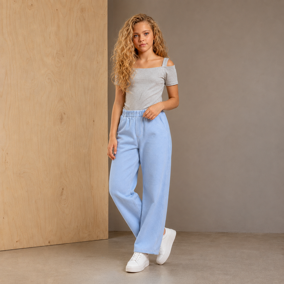 Light Blue Terry Jeggings for Girls