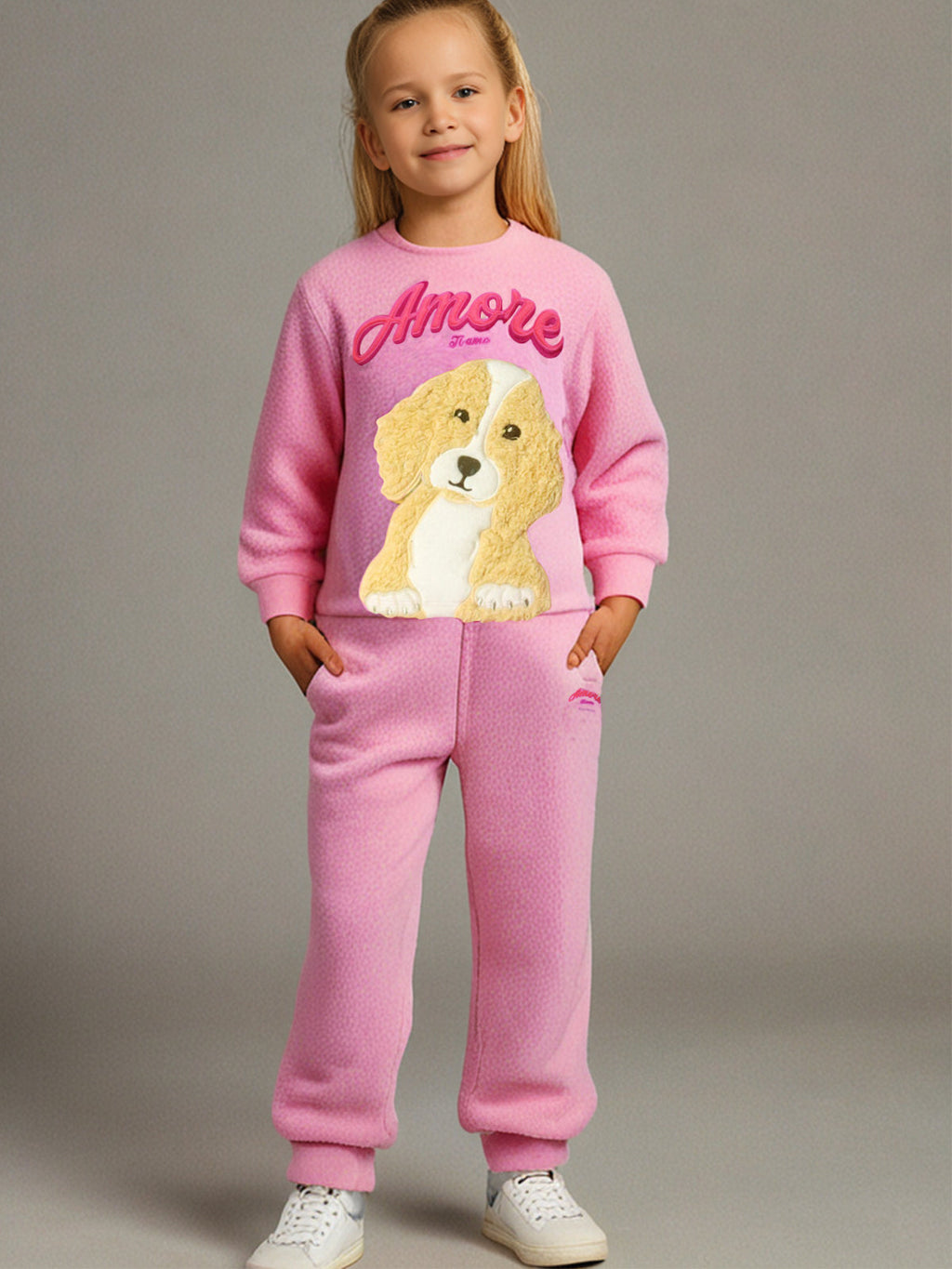 Cherry Crumble Pink Solid Applique Charming Elegant Winter Nightsuit