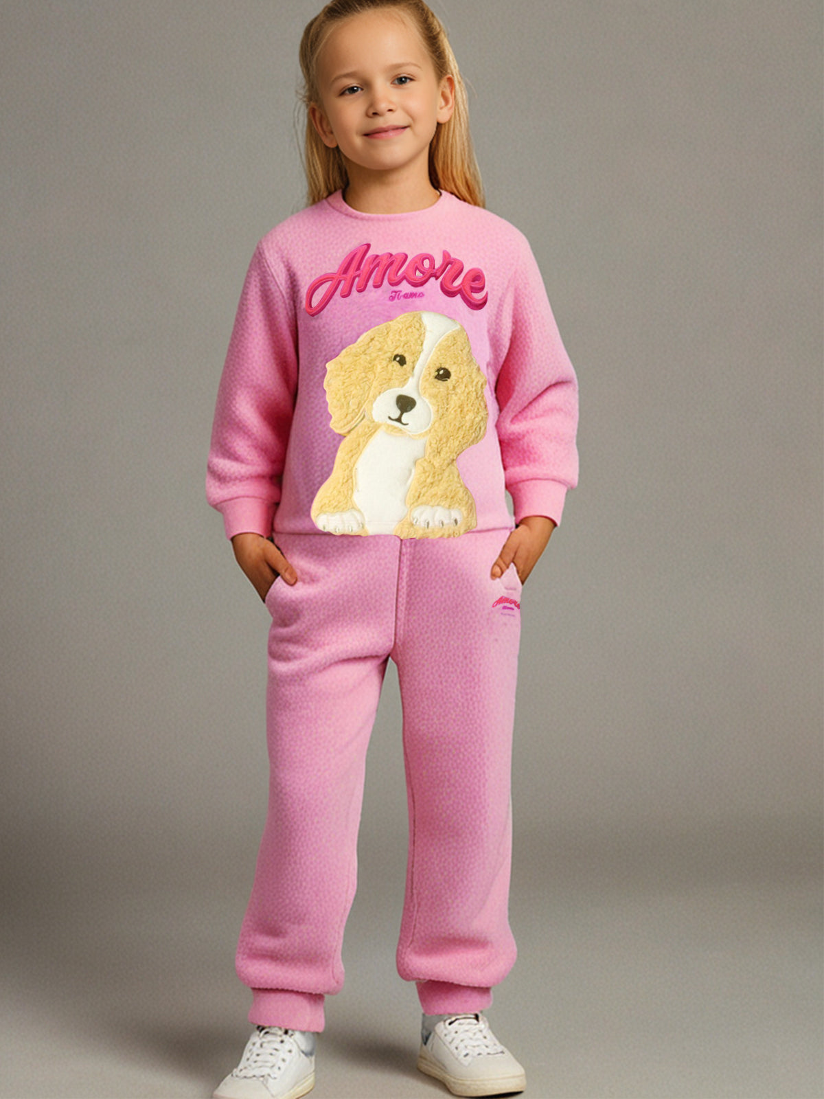 Cherry Crumble Pink Solid Applique Charming Elegant Winter Nightsuit