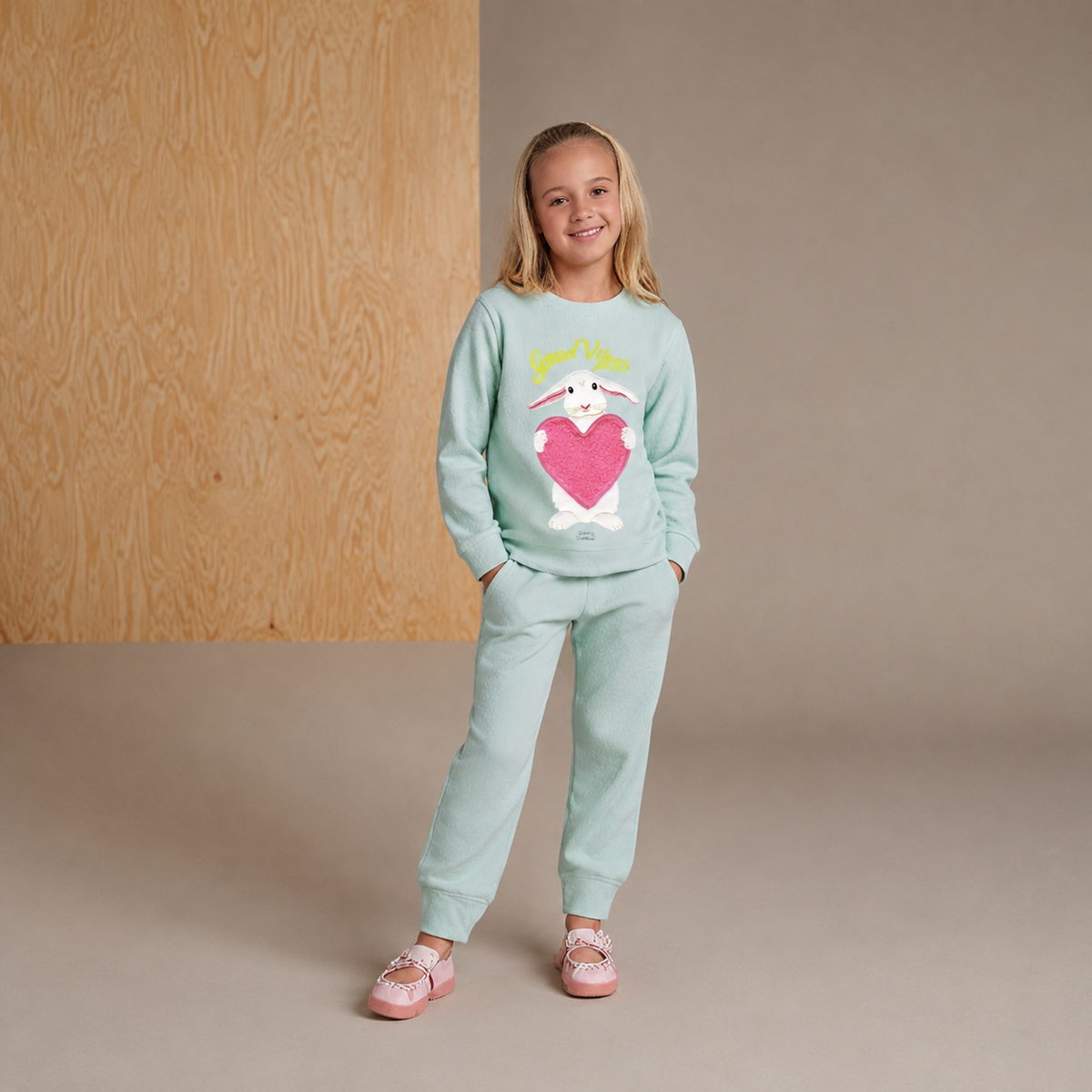 Mint Solid Applique Lovely Nightsuit