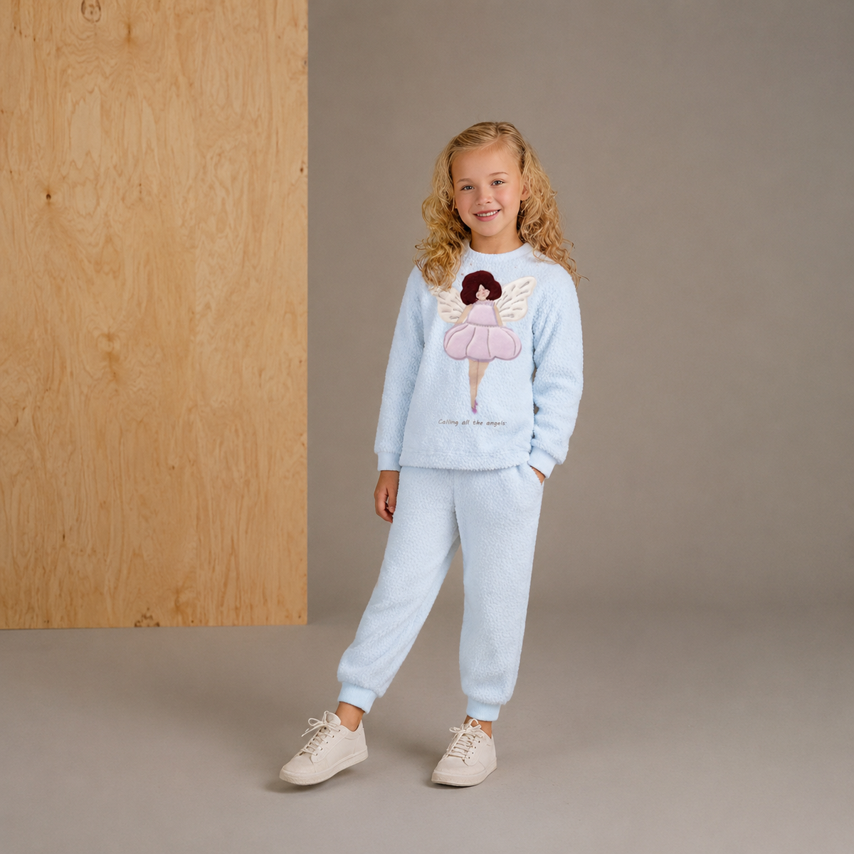 Sky Blue Solid Applique Playful Classic Nightsuit