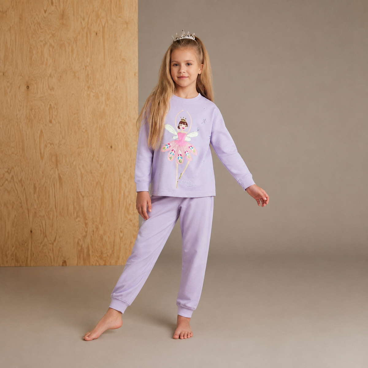 Lavender Graphic Print Girls Night Suit