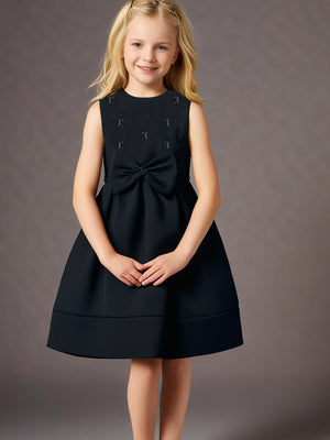 Black Solid Bead Work Adorable Stylish Fit & Flare Dress