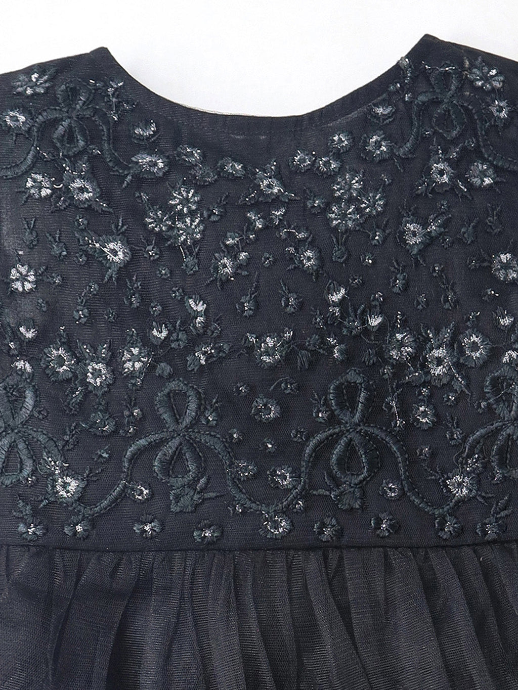 Cherry Crumble Black Solid Embroidered Playful Classic Summer Dress