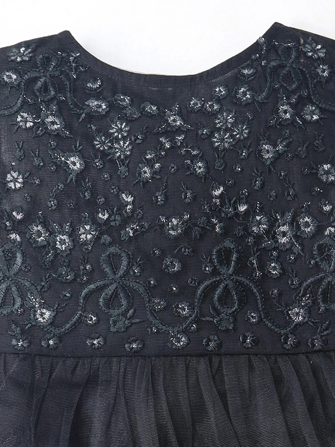 Cherry Crumble Black Solid Embroidered Playful Classic Summer Dress