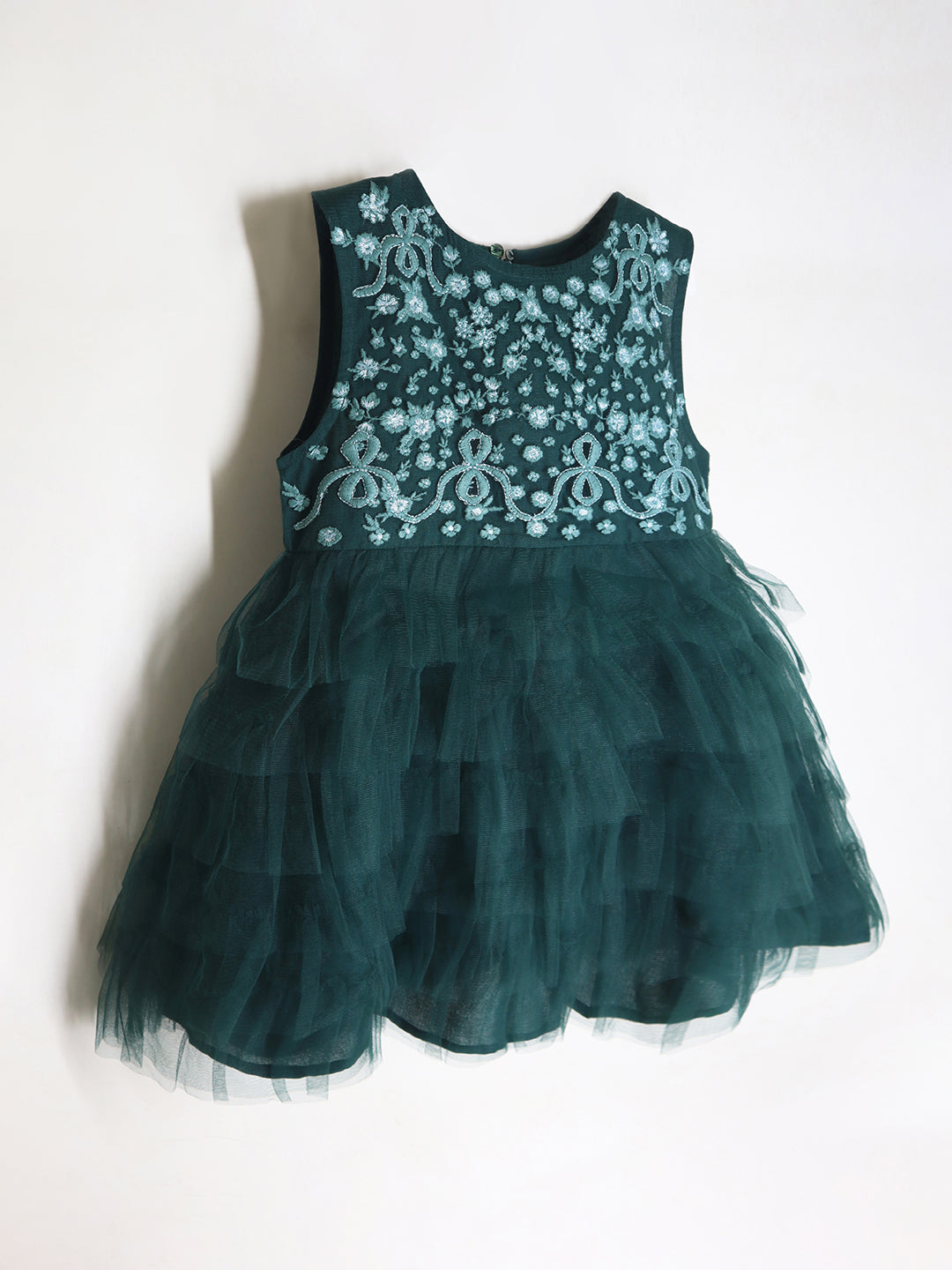 Cherry Crumble Green Solid Embroidered Cozy Elegant Summer Dress