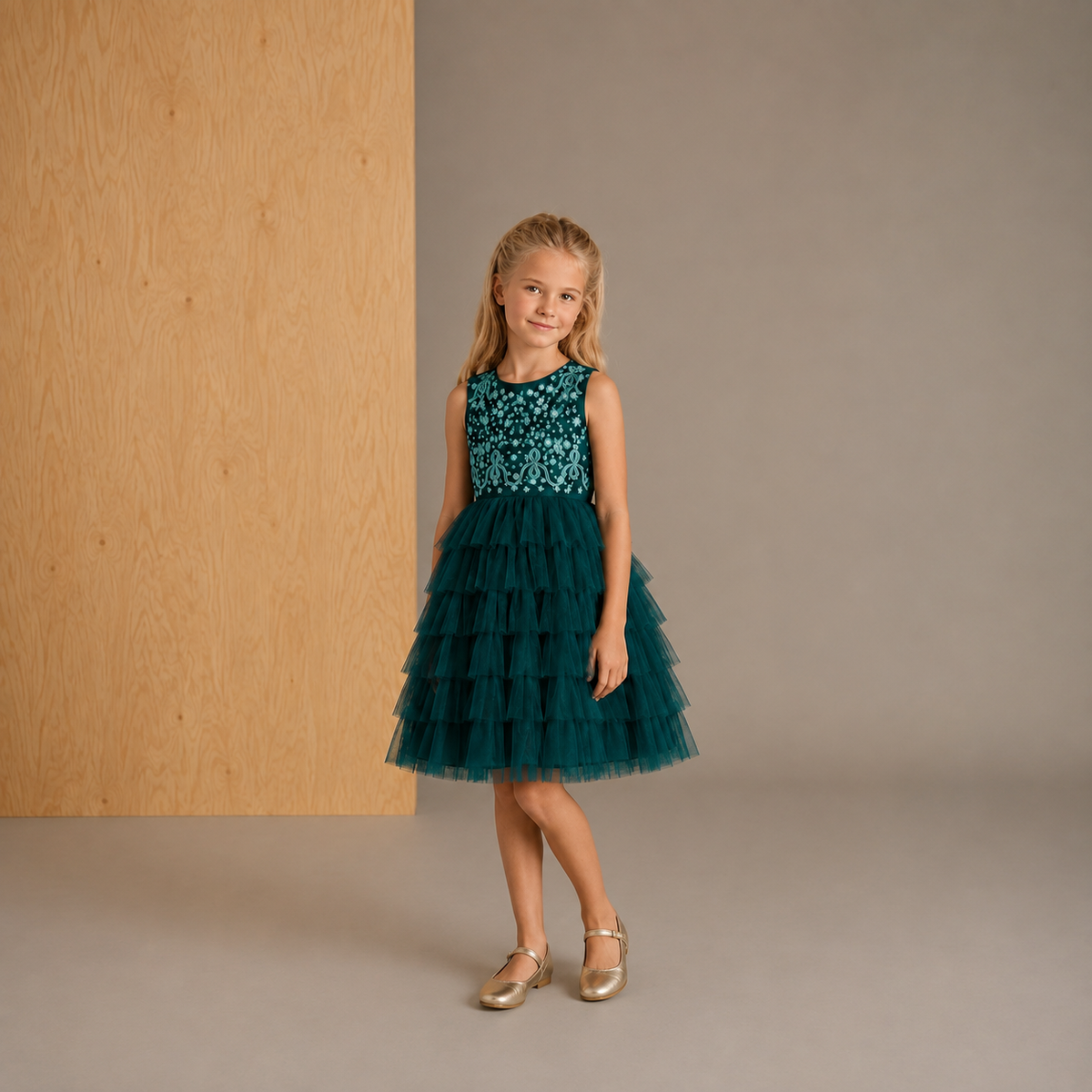 Green Solid Embroidered Cozy Elegant Summer Dress
