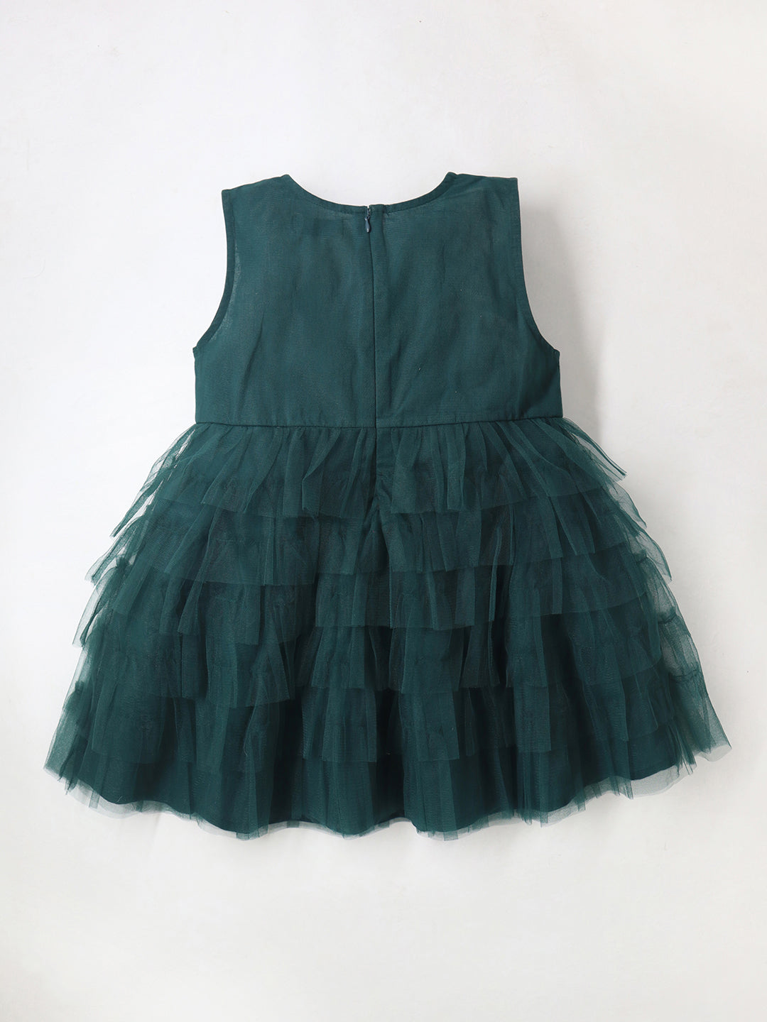 Cherry Crumble Green Solid Embroidered Cozy Elegant Summer Dress