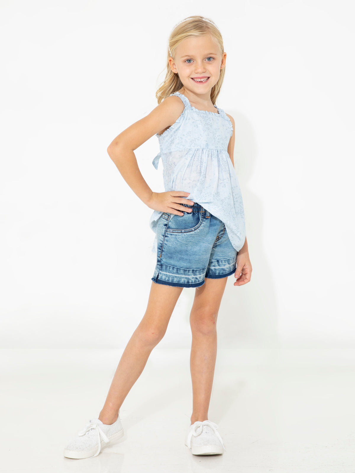 Cherry Crumble Blue Breezy-Luxe Summer Shorts