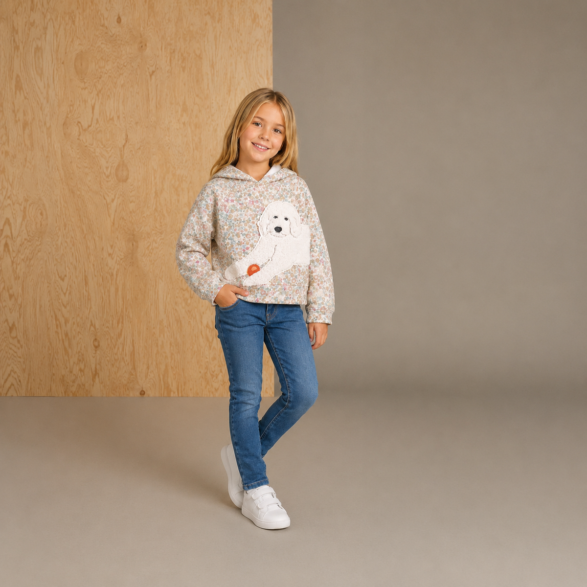 Multicolor Printed Applique Cute Smart Sweatshirt