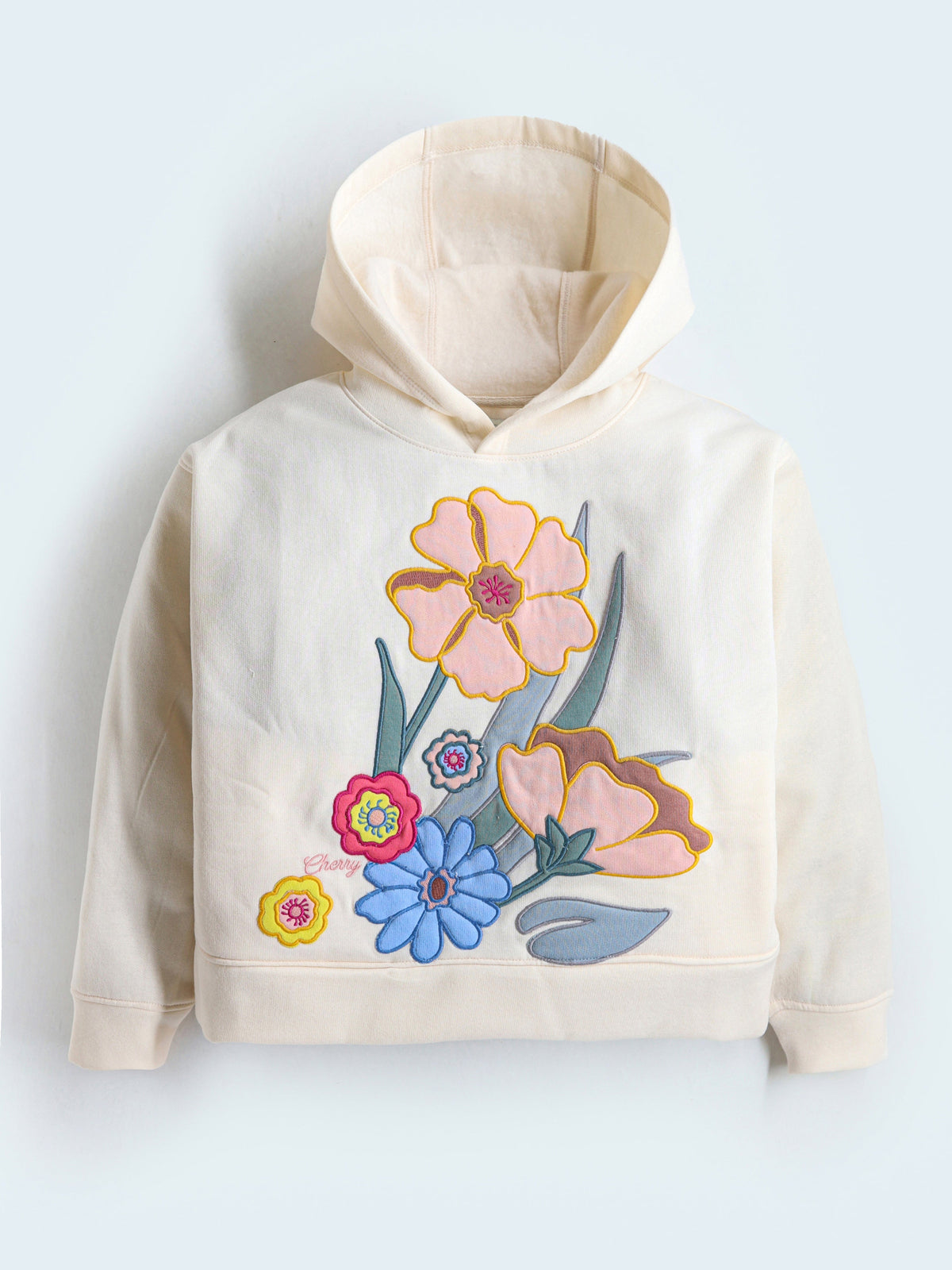 Cherry Crumble Cream Solid Applique Cozy Smart Sweatshirt