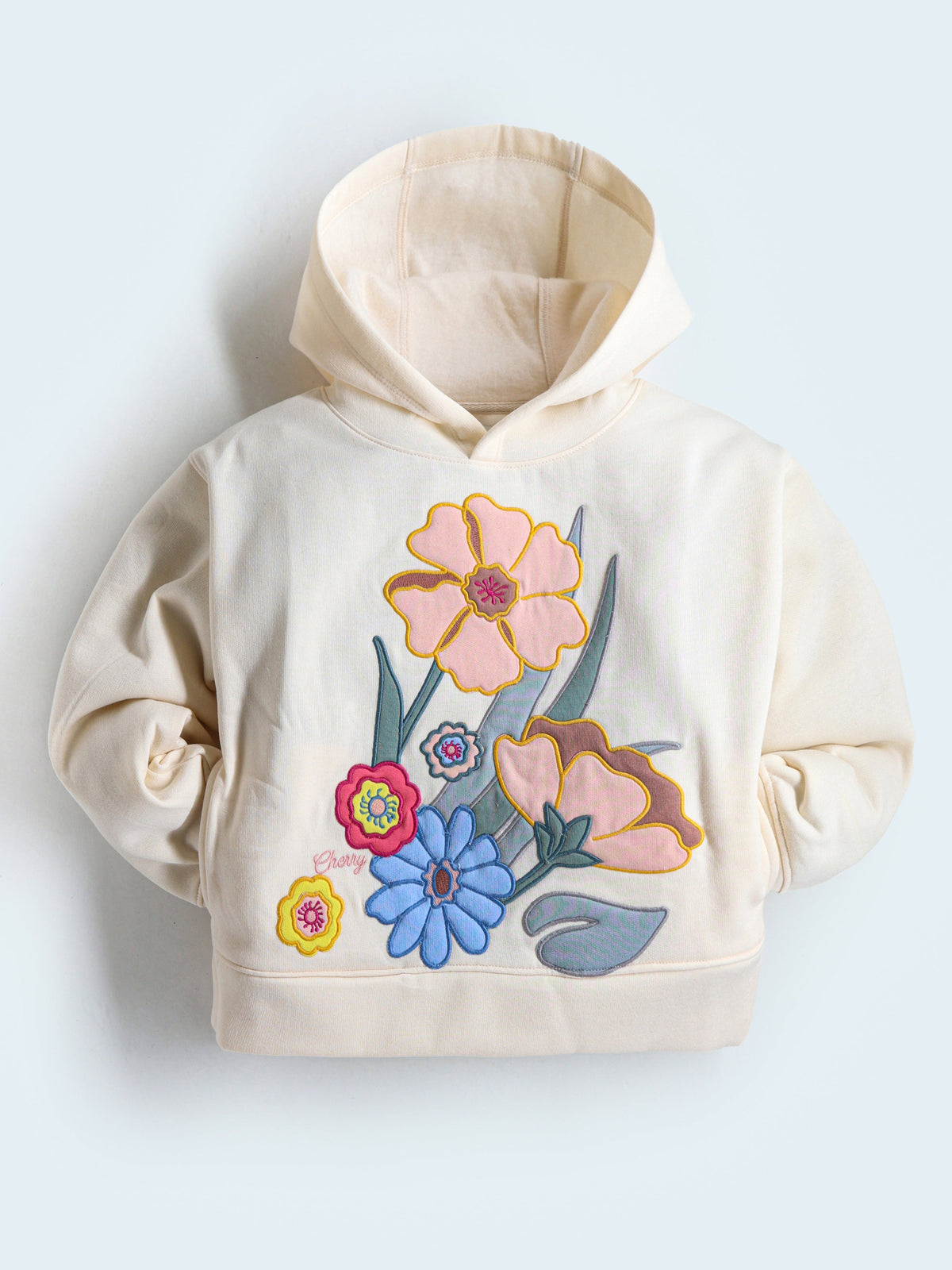 Cherry Crumble Cream Solid Applique Cozy Smart Sweatshirt